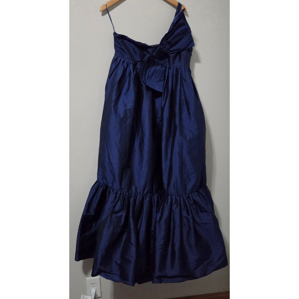 Atsu by Anthropology Navy Blue Bow Tiered Maxi Dress Sz M Taffeta Evening Gown‎